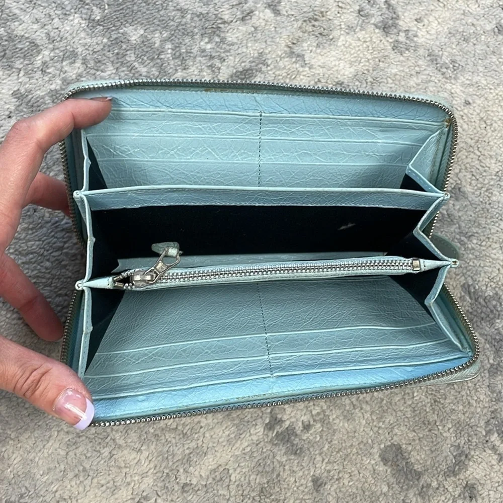 Balenciaga Zip Around Classic Continental Long Wallet Baby Blue Leather